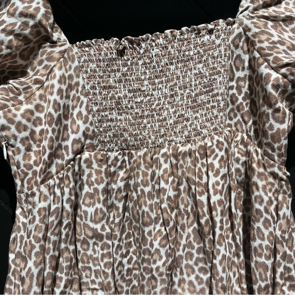 J Crew Linen Cupro Leopard Print Puff Sleeve Dress women’s size 4 - Picture 3 of 8